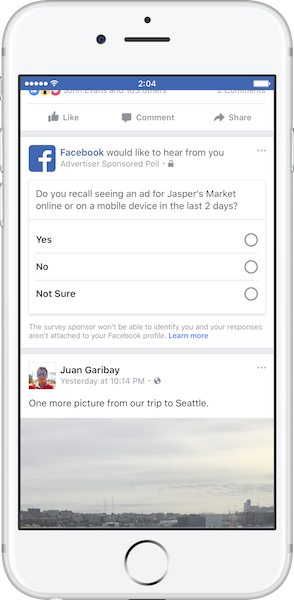 Facebook Brand lift survey