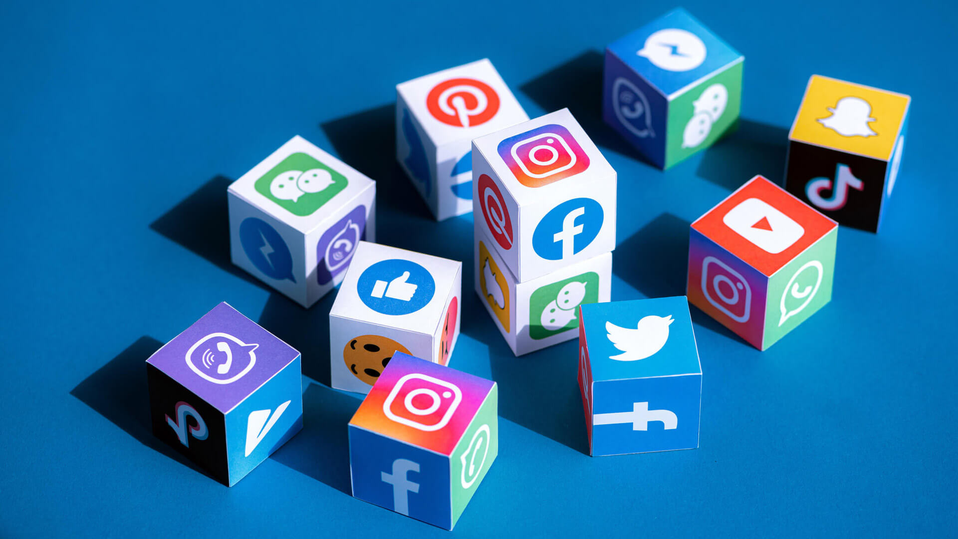 Social media icons on building blocks